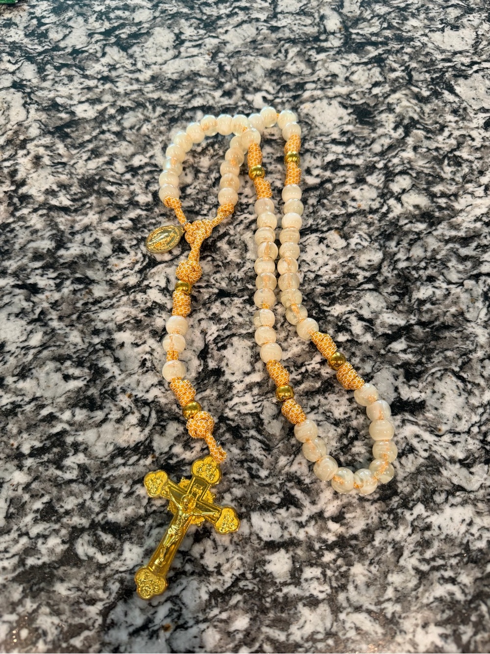 Rugged Rosary Paracord Crucifix Gold And Tan